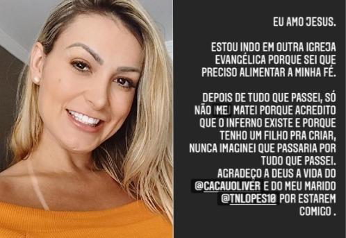 Andressa Urach critica igreja nos stories
