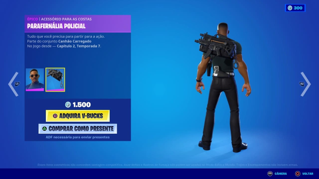O Traje Mike Lowrey com o acessório Parafernália Policial equipado