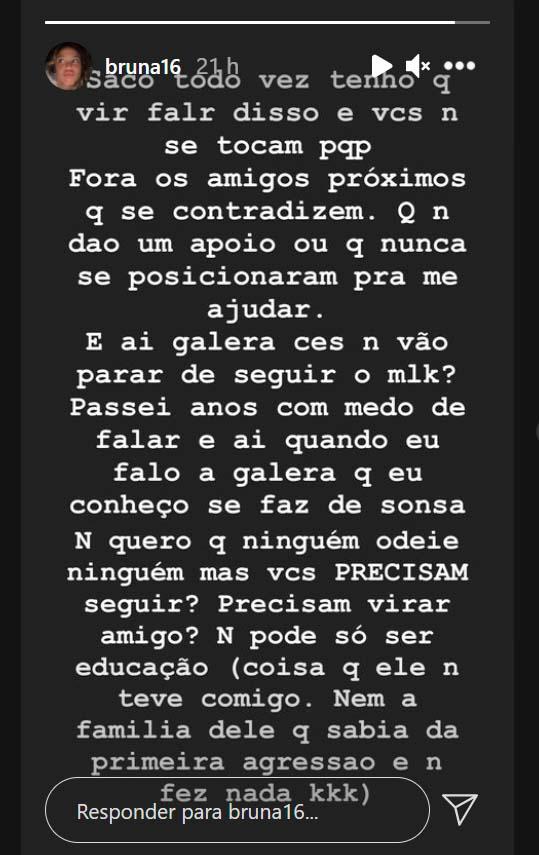 Print do Storie de Bruna Carvalho falando sobre as agressões 