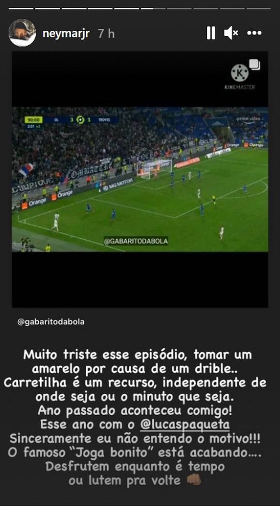 Neymar mostra indignação após Paquetá receber amarelo por tentar drible