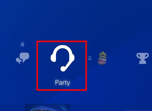 Imagem do serviço Party no HUD do PlayStation 4