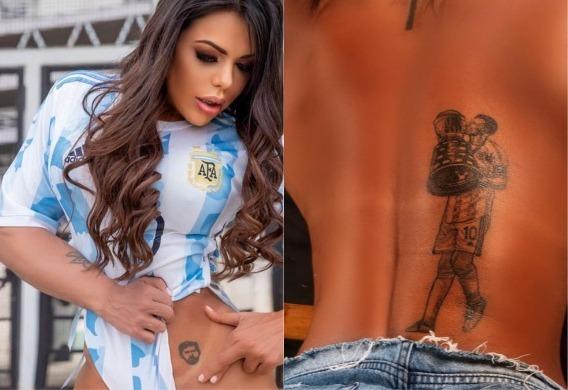 Suzy Cortez exibe tatuagens em homenagem a Lionel Messi