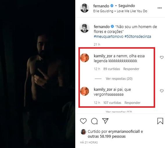 Kamily Zor comenta postagem do pai, Fernando Zor