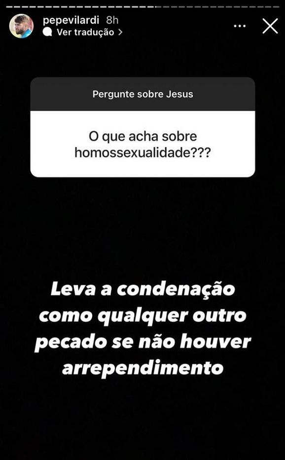 Fala de Pepê sobre homossexualidade no Instagram