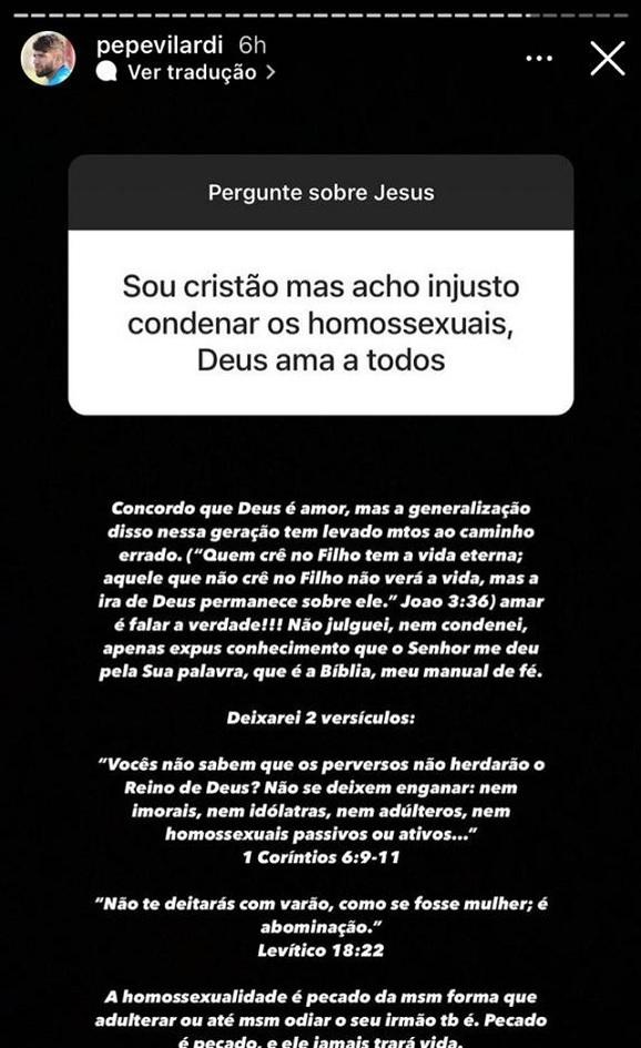 Comentário de Pepê sobre homossexualidade