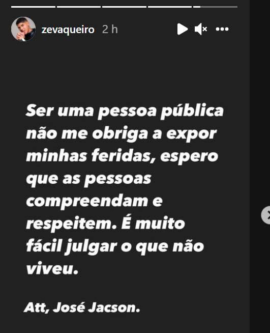 Print do Storie de Zé Vaqueiro falando sobre o casamento