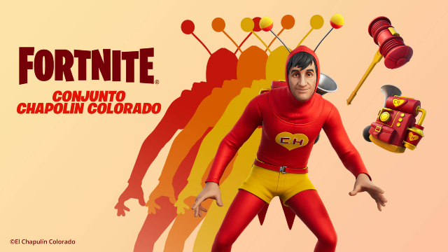 Imagem do Traje Chapolin Colorado e seus itens exclusivos no Fortnite