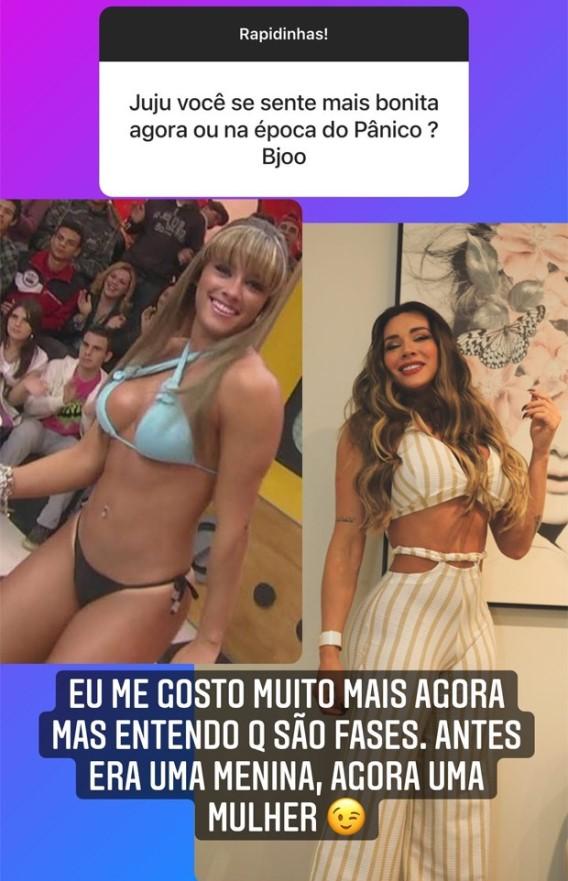 Story de Juju Salimeni mostrando antes e depois