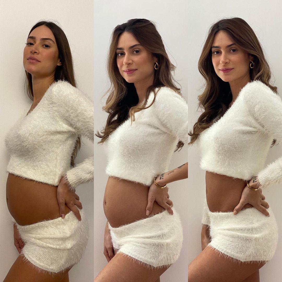 A atriz Thaila Ayala exibindo a barriga grávida.