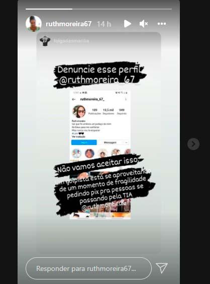 Story da mãe de Marilia Mendonça alertando sobre golpe