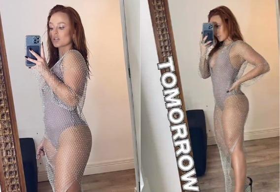 Stories de Larissa Manoela mostrando look transparente em foto no espelhoo