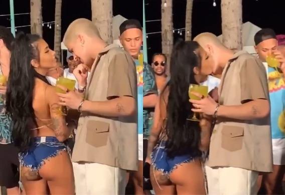 João Guilherme tenta beijar MC Mirella durante Farofa da Gkay