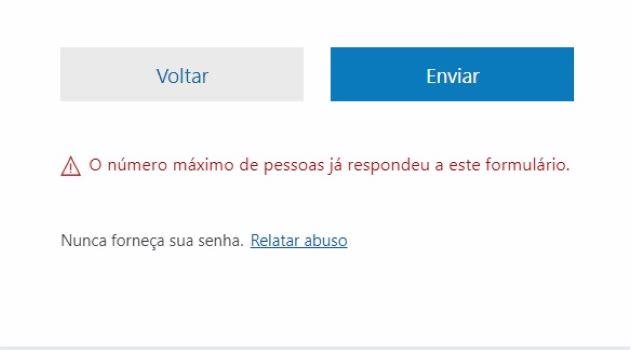 Mensagem divulgado após tentar enviar o formulário com as respostas sobre vacinação infantil