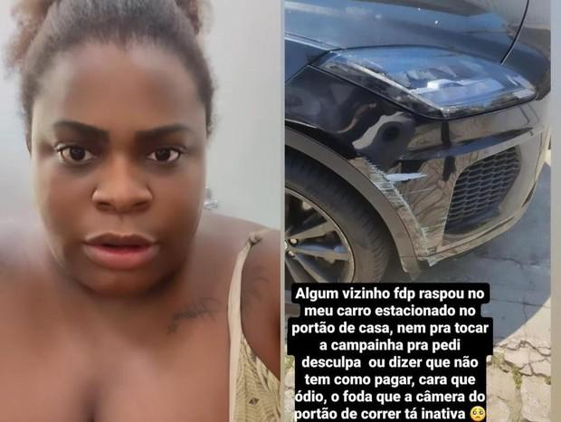 Jojo Todynho mostrando carro ralado na garagem.