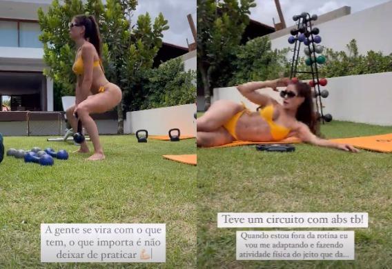 Esposa de Alok, Romana Novais faz agachamento e abdominais nos stories do Instagram