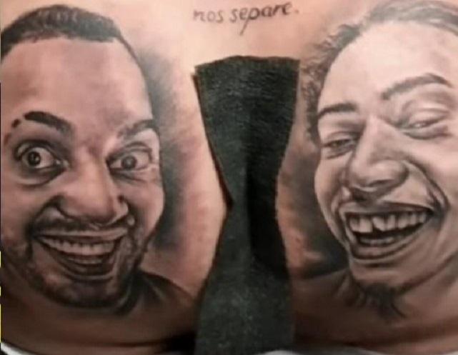 Tatuagem de uma imagem caricata onde Whindersson Nunes e Tirulipa aparecem sorrindo.