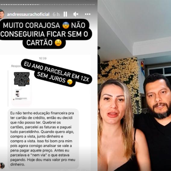 prints mostram a conversa de andressa com uma fã e ela ao lado do marido