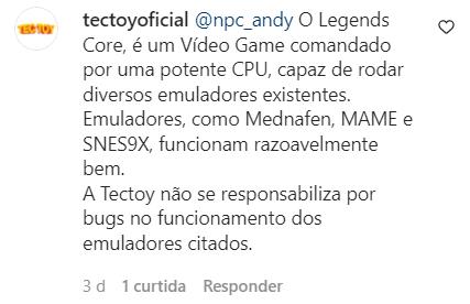 Comentário da Tec Toy confirmando o funcionamento de alguns emuladores no console