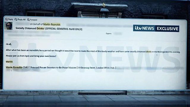 Print da tela com e-mail enviado pelo chefe de gabinete de Boris Johnson