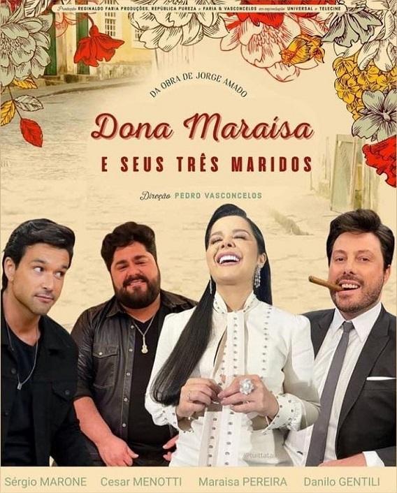 Maraisa compartilha postêr simulando filme dela com três maridos