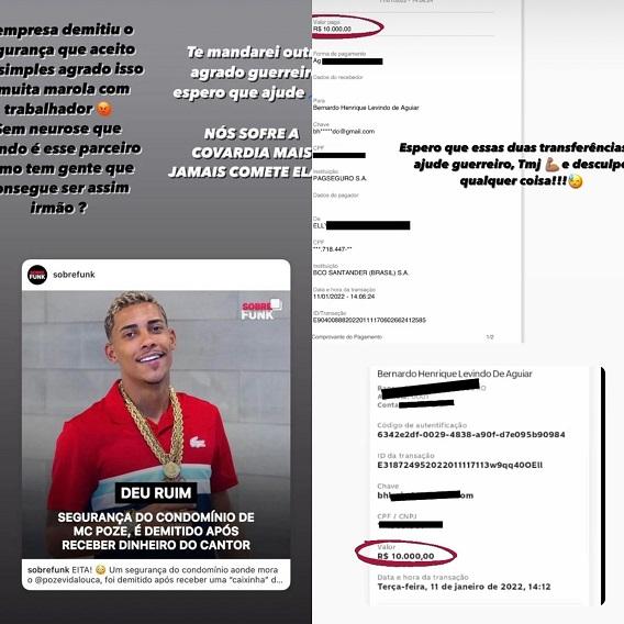 prints mostram doação que poze fez ao saber do que aconteceu e também o seu poscionamento