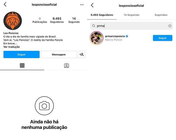 print do perfil do Instagram @losponciosoficial, que ainda não possui nenhuma publicação