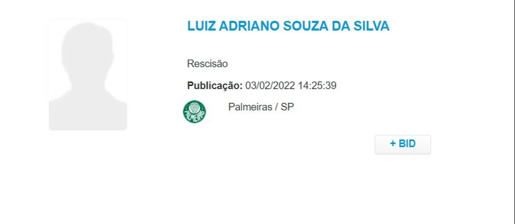 Nome de Luiz Adriano no BID da CBF