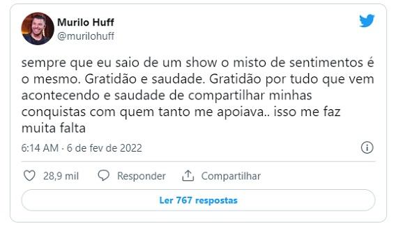 tweet de murilo fala sobre a falta de marília