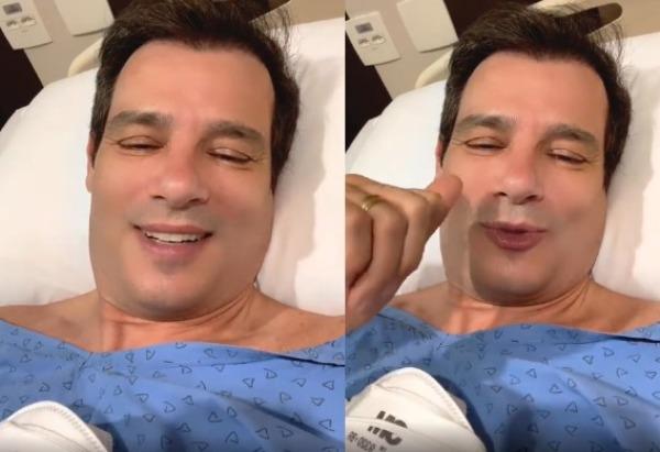 Print dos stories do Instagram de Celso Portiolli nos quais ele aparece deitado em maca de hospital