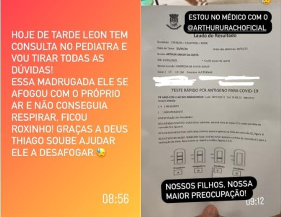 Print dos stories de Andressa Urach falando sobre a saúde dos dois filhos