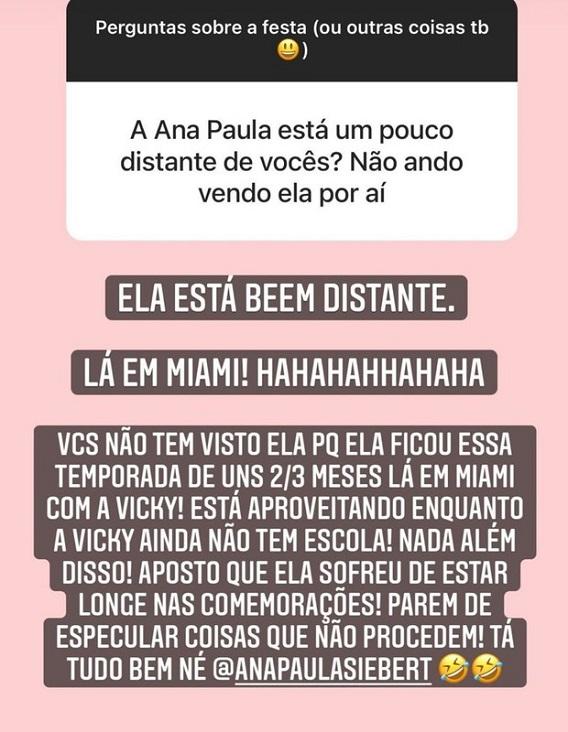 print do stories de fabiana onde ela esclarece a situação entre ela e ana paula