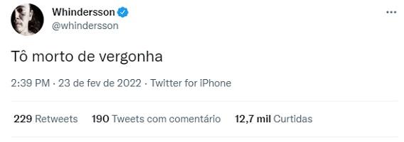 print de tweet de whindersson nunes