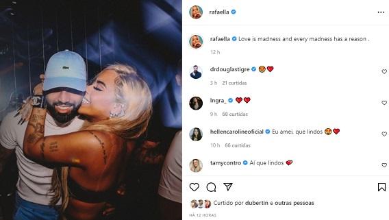 Rafaella publica foto abraçando Gabigol e se declara na legenda