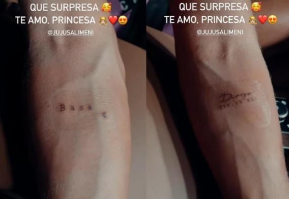 Print dos stories de Diogo Basaglia mostrando tatuagem de Juju Salimeni