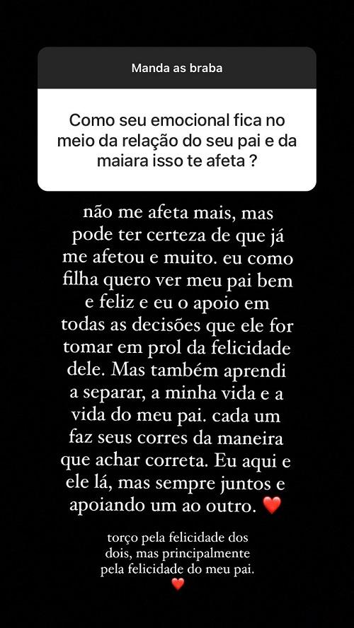 Print do storie de Kamily, que escreveu a mensagem em letras brancas. 