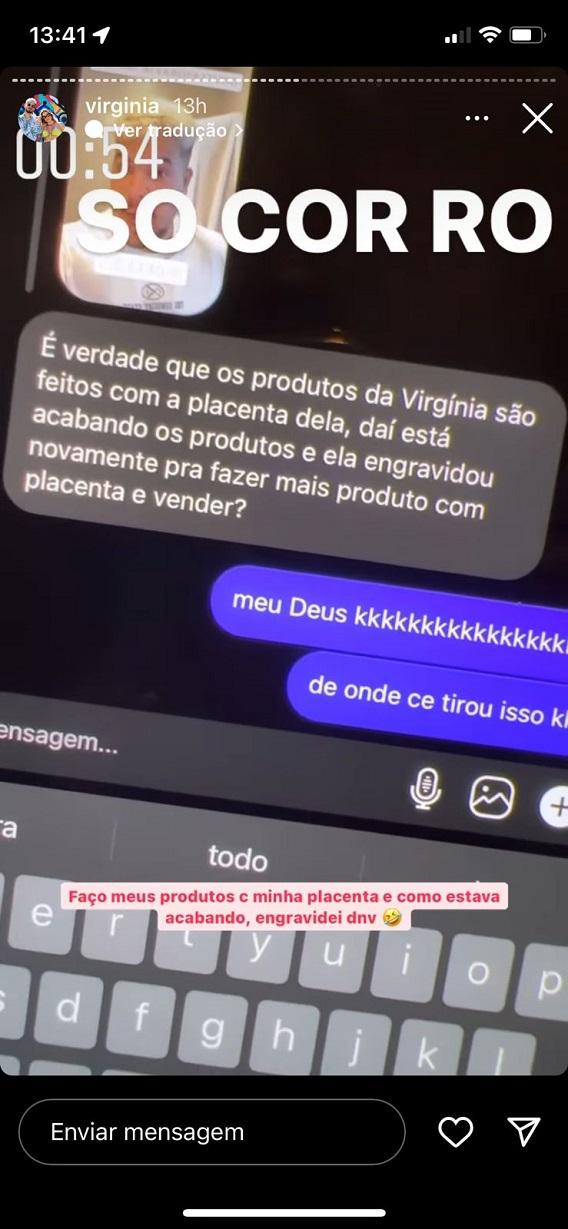 print mostrra pergunta de seguidor sobre placenta de virginia