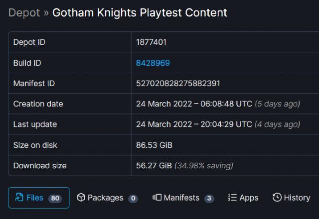 Print da página do Gotham Knights Playtest Content no SteamDB