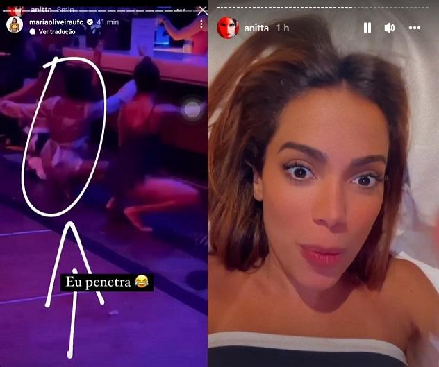 Print dos storie de Anitta falando sobre a penetra.