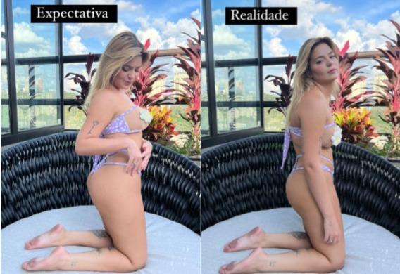 Prints dos stories no Instagram de Viih Tube: uma a influenciadora aparece fazendo pose e em outra ela aparece relaxada