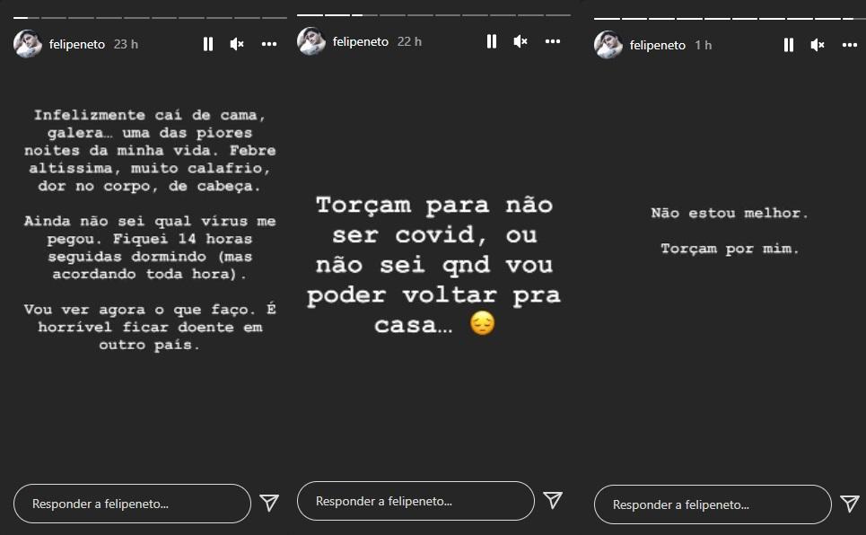 Print do storie de Felipe Neto escrevendo sobre a situação para os fãs