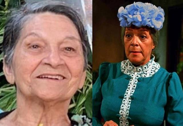 A montagem mostra Isaura Gomes ao lado da personagem que ela dublou, Dona Clotilde