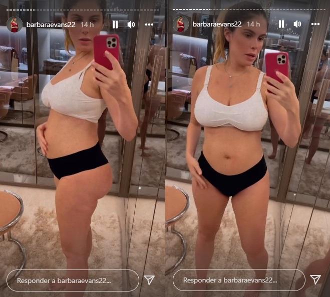 Print do storie de Bárbara Evans mostrando o corpo no espelho.