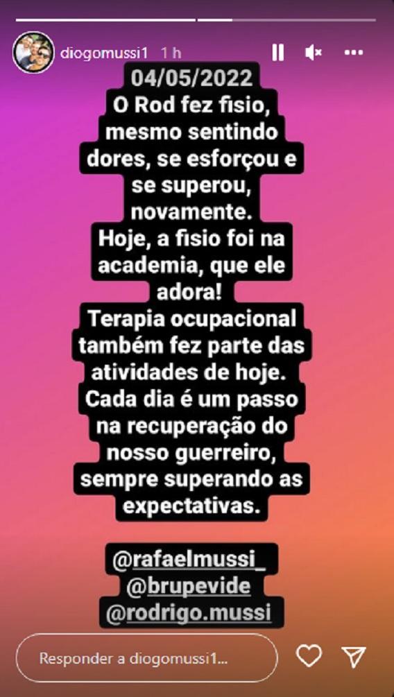 stories de diogo mussi falando sobre Rodrigo.