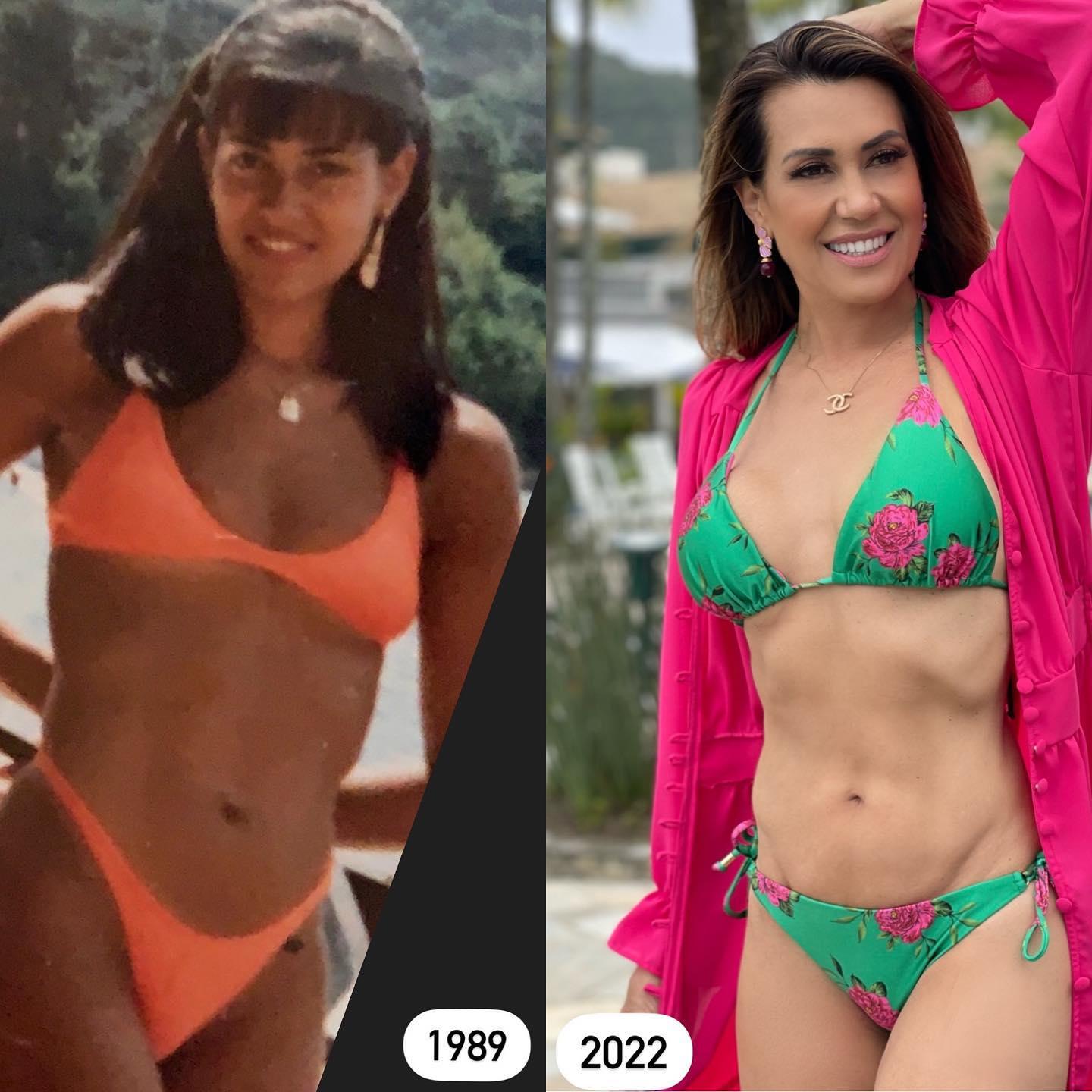 Solange Frazão em foto de 1989 e outra em 2022.