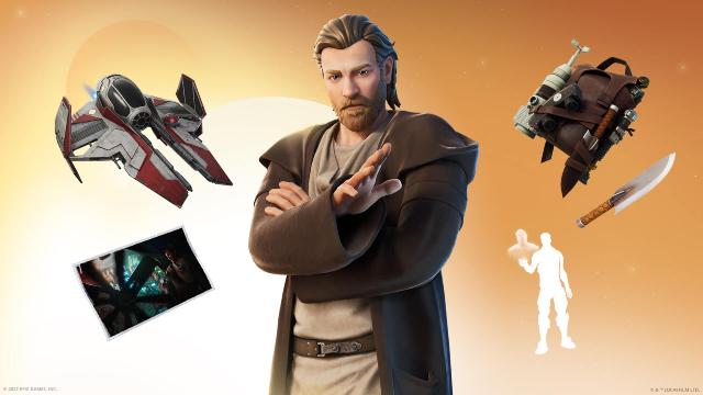 Imagem promocional de todos os itens temáticos de Obi-Wan no Fortnite