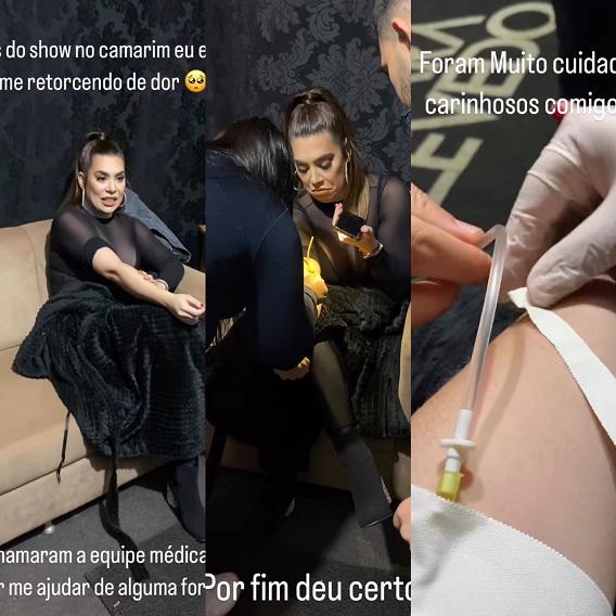 montagem com três fotos da naiara sendo atendida pelos médicos