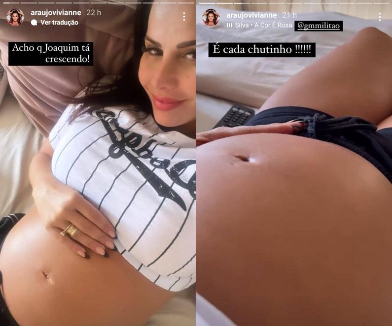 Print do storie de Viviane Araújo mostrando a barriga.