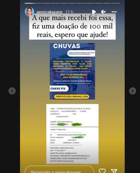 Print de Gkay compartilhando o pix de 100 mil 