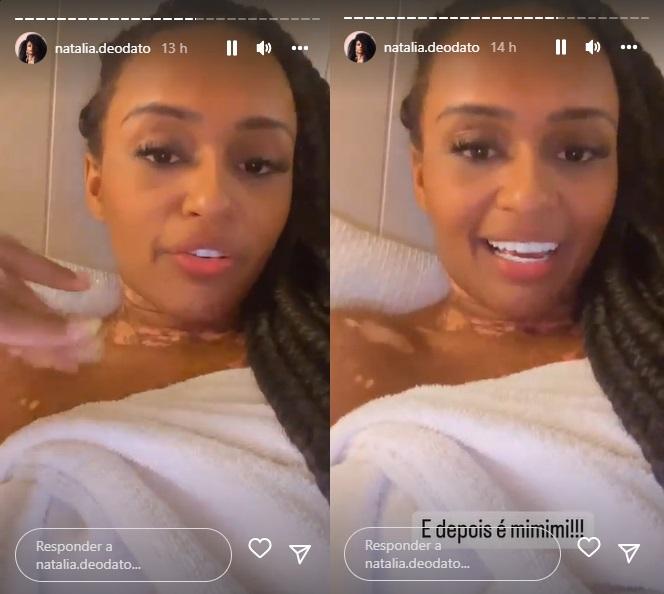 Natália Deodato relando sobre o preconceito sofrido, nos stories do Instagram.