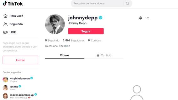 Print da conta de Johnny Depp no TikTok